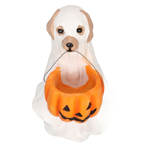 Halloween spøkelseshundstatue harpiks gresskarhundpynt Søt skummel spøkelseshundfigur for innendørs utendørs