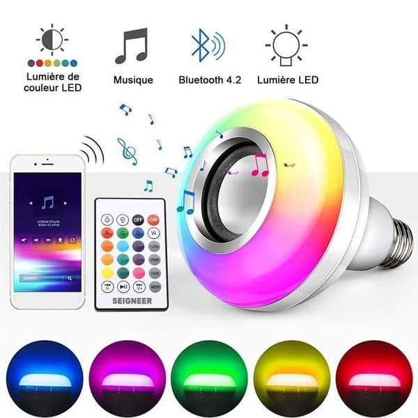 AUDBURN E27 LED Pære - Dæmpbar RGB Farve - Indbygget Bluetooth Højttaler