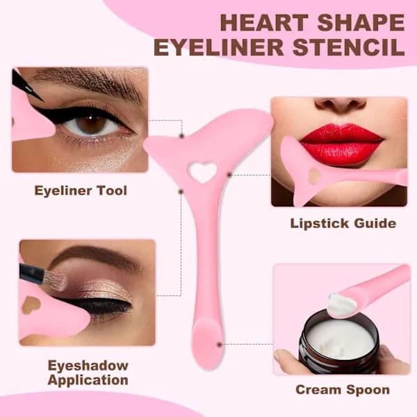4 Pcs Eyeliner Stencils, Silicone Winged Tip, Professional & Quick Cat Eye Makeup Tool for Beginners (Pink)