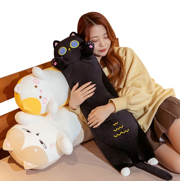 Sød kattebamse lang kropspude sort sort black 130CM