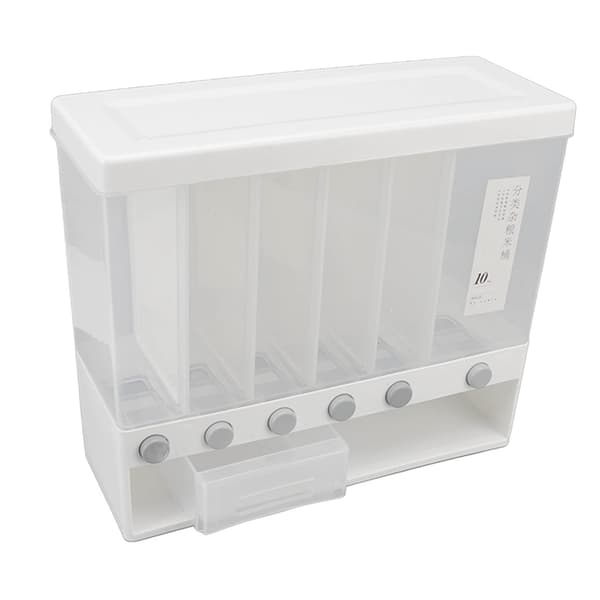 10L Wall Mounted Cereal Dispenser 6 Compartments Pressed Sealed Dry Food Storage Container