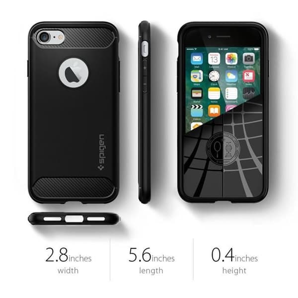 Spigen iPhone 7-deksel, iPhone 8-deksel [Rugged Armor] Karbonfiber - Bildesign, Trippelbeskyttelse, Fleksibel - Svart