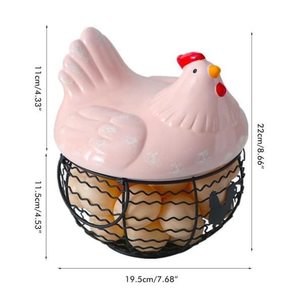 Storage Basket Iron Ceramic Hen Ornament Egg Fruit Container with Handle Kitchen Supplies