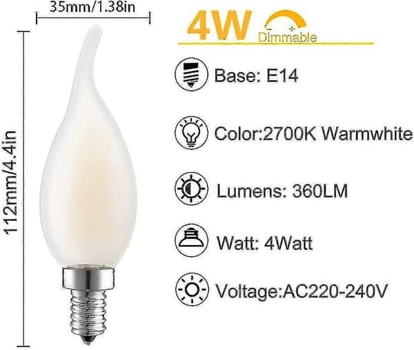 Dæmpbare 4W E14 Filament Flame LED Pærer, 10-pak (Svarer til glødepærer)