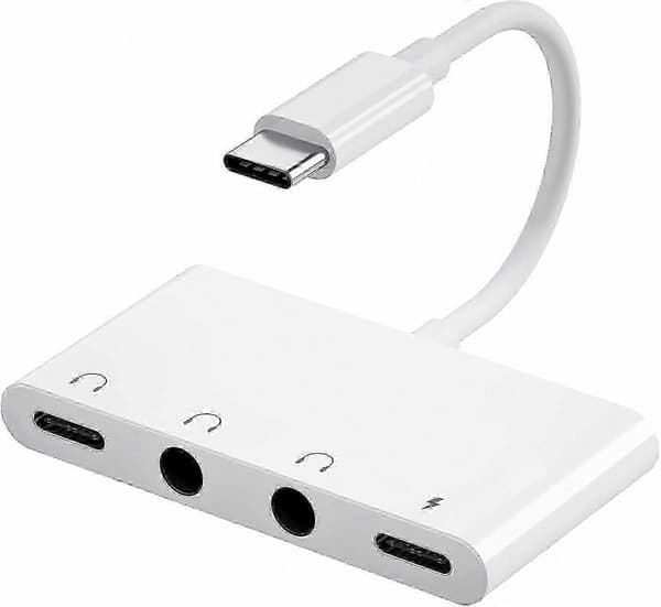 3,5 mm lydsplitter med USB C-hurtigopladning, dobbelt hovedtelefonadapter til Type C-enheder