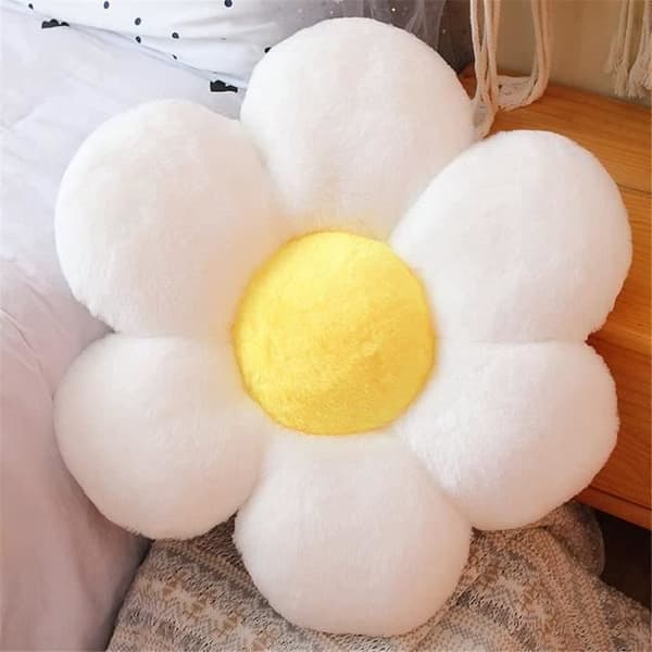 Stolhynder - Blomst - Hvid - 30x30cm - Blød Fluffy Plys