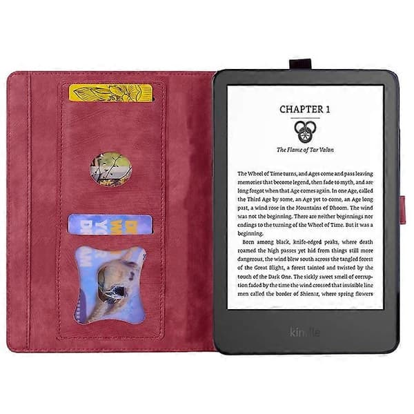 Kompatibelt fodral för Kindle Paperwhite (2024) Flip Ställ Läder Tablettskydd Körsbärsblomskatt Tryckt Red