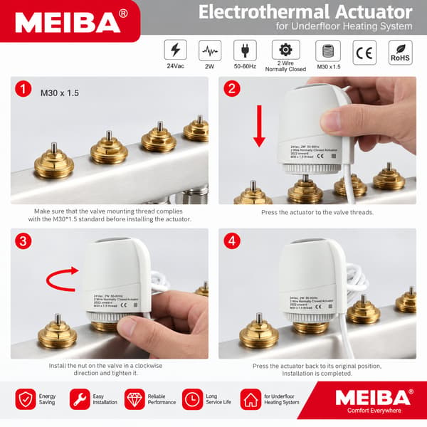 24 Volt Thermal Actuator for Precise Heating Control Underfloor Heating NEW [DB] 24V Normally Open (M30 x 1.5) 2 wires