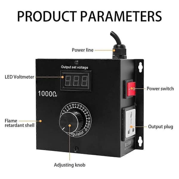 10000W SCR AC Variabel Hastighetskontroller, Vifte- og Motorhastighetskontroll 120V-220V AC, 22A, Ideell for El Black Eu Plug