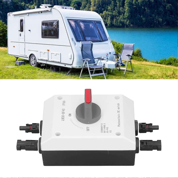 Fotovoltaisk DC-isolator Solcellebryter IP66 Vanntett Isolert Bryter for Solcelledrevet Bobil 1200V DC 32A 4P 2 i 1