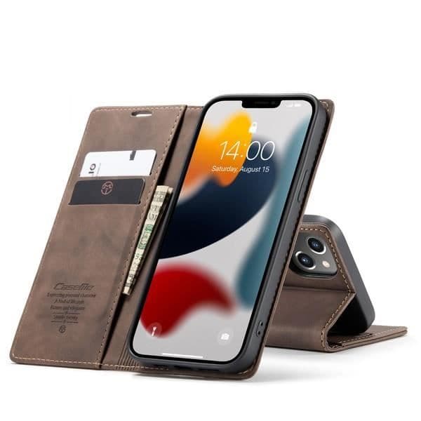 iPhone 13 6.1\" Läderfodral med bältesklämma och kortplatser, Kaffe