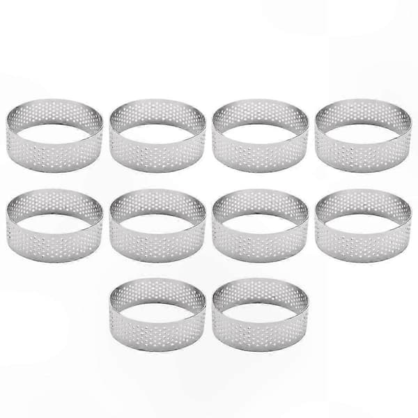10-pak runde bageringe i rustfrit stål, 5,9 cm perforerede tærteforme til kager og mousser Silver