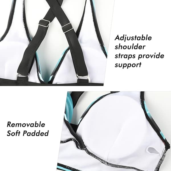 Todelt badedragt til kvinder, V-hals, krydsende blomstermønstret bikini, badedragt, mavekontrol bikini sæt BLÅ Blue gradient L