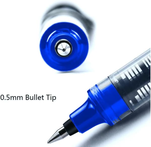 Rollerball Pen, 0.5mm Blue Pens, Smooth Ballpoint Pen with Quick-Drying Liquid Ink - 12 Pack