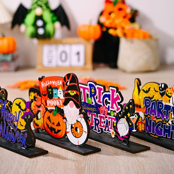 Set med 6 Halloween träprydnader idéer trädisplay heminredning