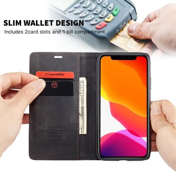 SmartLegend iPhone 11 Fodral, Vikbart Läderfodral, Multifunktionellt, Bärbart, Säkert, Färg: Svart
