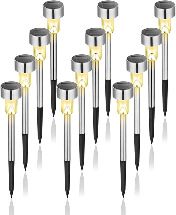 Udendørs solcellelamper, have, LED-belysning, landskabs-/gangvejsbelysning, rustfrit stål - 12-pak (varm hvid)