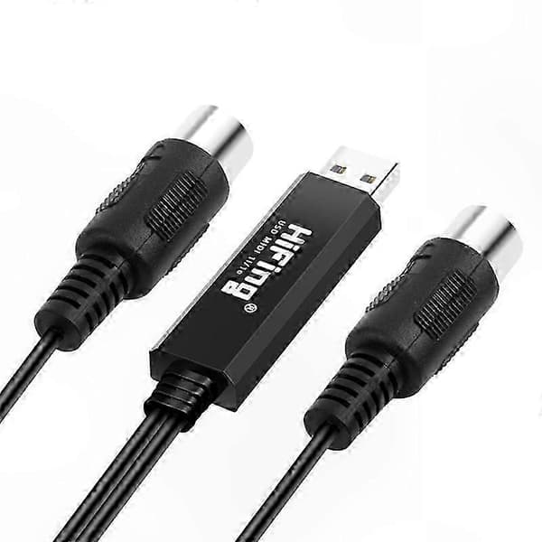 5-PIN DIN MIDI til USB Interface Adapter med Kabel til PC og Laptop Tilslutning Black