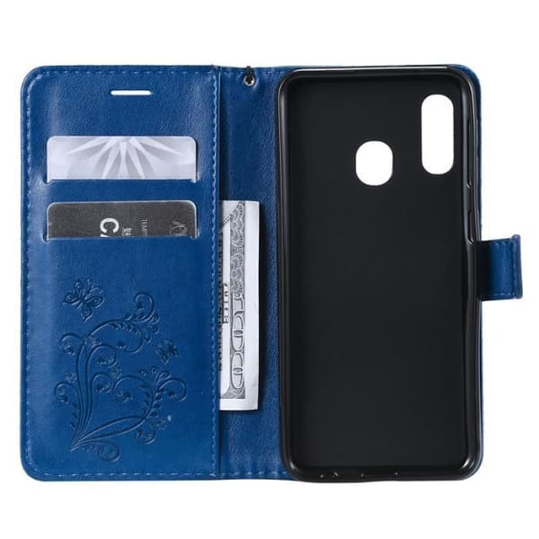 Blå Fjäril Flipfodral för Samsung Galaxy A20e 5.8\" Plånbok PU Läder Flipfodral