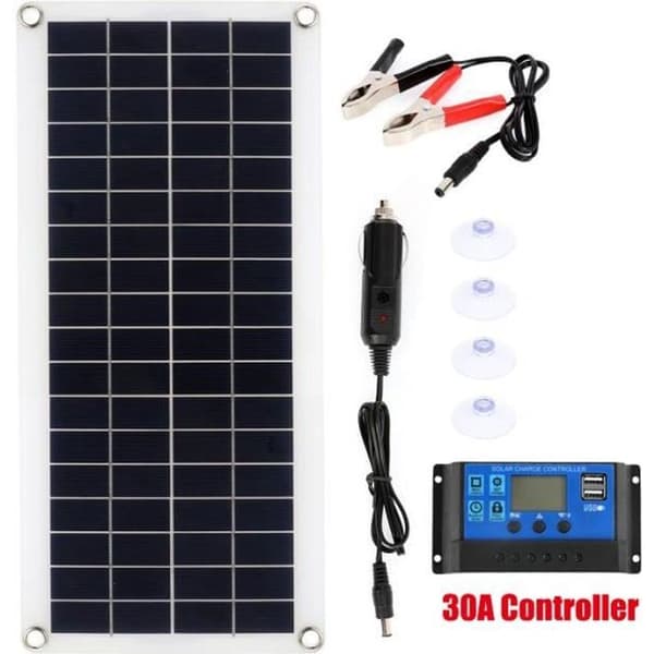 100W solpanelssæt med 2 USB-porte og 30A controller, solcelleoplader til bil, yacht, ure, båd (12V-18V)