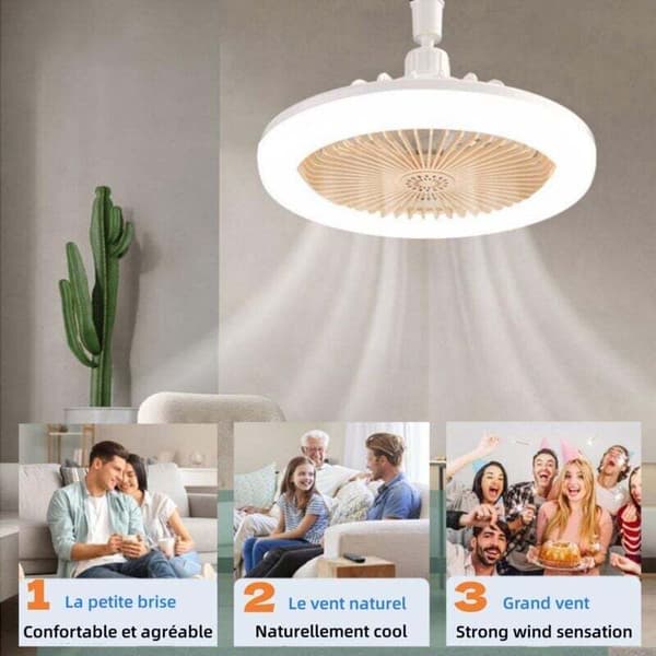 Stille loftventilator med LED-lampe E27 – Dæmpbar 10-100% – 3 hastigheder – 1/2/4t timer – Til rum op til 10m² – 3 hastigheder