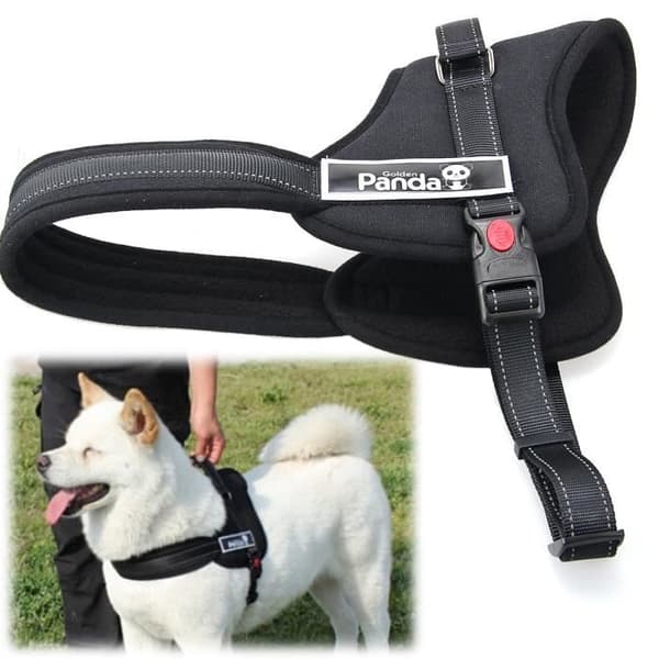 Hundesele - PS018 - Justerbar - Polstret - Sort - Størrelse L (70-90cm)