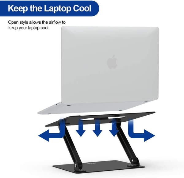 Bærbar computerstativ i aluminium, ergonomisk justerbart bærbar computerstativ til Air, Pro, Dell, HP, Lenovo og mere 10-14 tommer bærbar computer (sort)