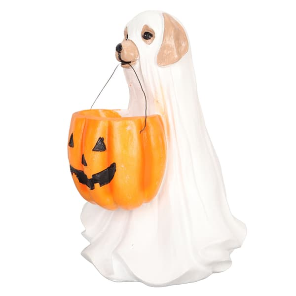 Halloween spøkelseshundstatue harpiks gresskarhundpynt Søt skummel spøkelseshundfigur for innendørs utendørs