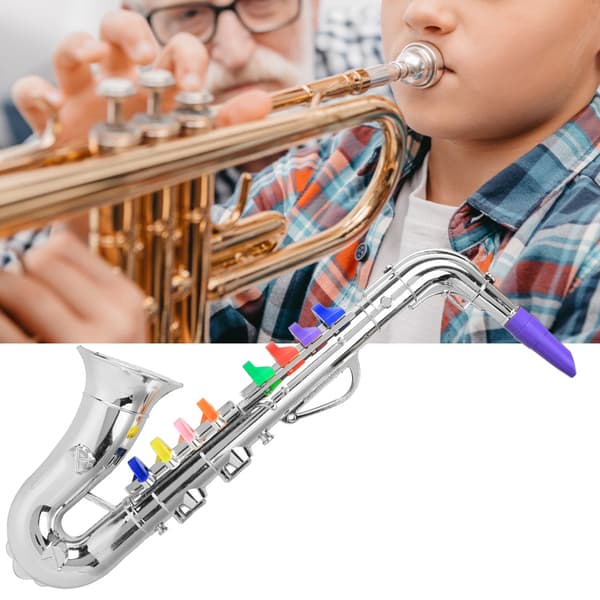 Mini plastlegetøjssaxofon til børn, sølv musikinstrumentgave