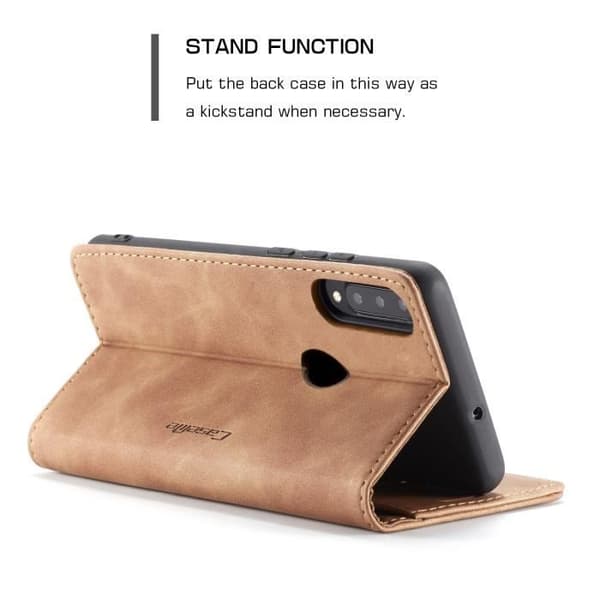 GrandEver Bumperfodral för Huawei P30 Lite, Premium Läder Flip Plånboksfodral, Brun