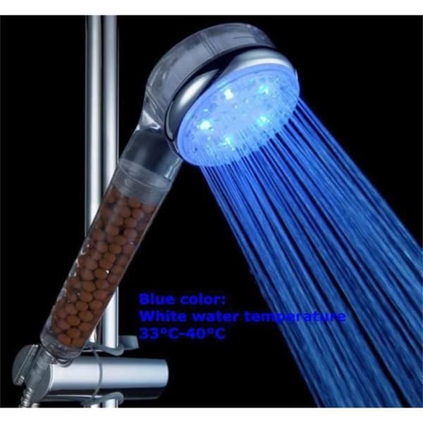 LED Brusehoved, Håndholdt Spa Anion Brusehoved med 3 LED-farver, der skifter efter temperatur