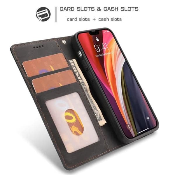 Plånboksfodral - SENSBUN - iPhone 12 Mini - PU-läder - 3 kortplatser - Svart