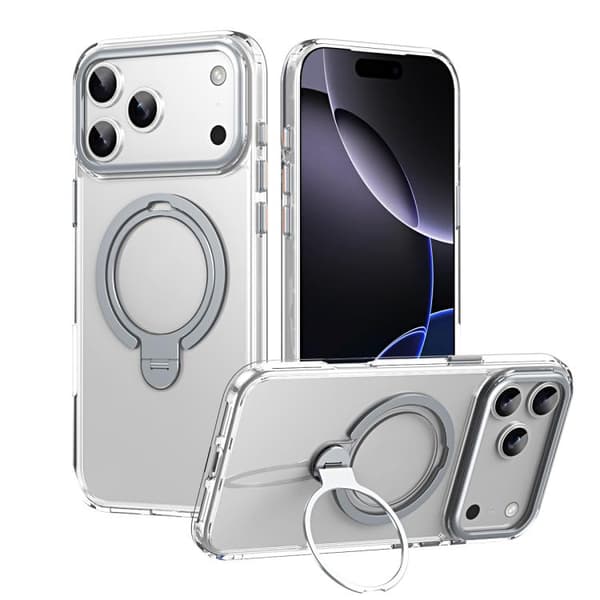 iPhone 17 Pro Max Skal med Dubbel Ring MagSafe Magnetisk Hållare Transparent