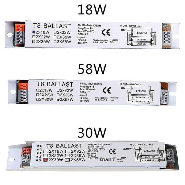 2x18/30/58W Bredspennings T8 Adaptable Elektronisk Lysrørforkobling 2*18W