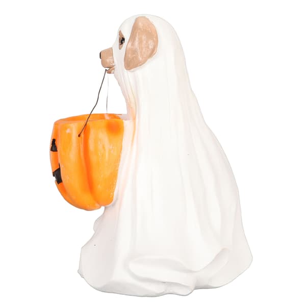 Halloween spøkelseshundstatue harpiks gresskarhundpynt Søt skummel spøkelseshundfigur for innendørs utendørs