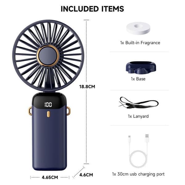 5-i-1 Bærbar Ventilator - YAEFDD - Miniventilator - 2500 mAh - 5 Hastigheder - 90° Sammenfoldelig