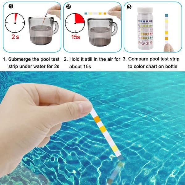 50-styks 5-i-1 Spa Vand Teststrimler, Akvarie- og Pool pH Teststrimler til Hårdhed, Klor og Brom