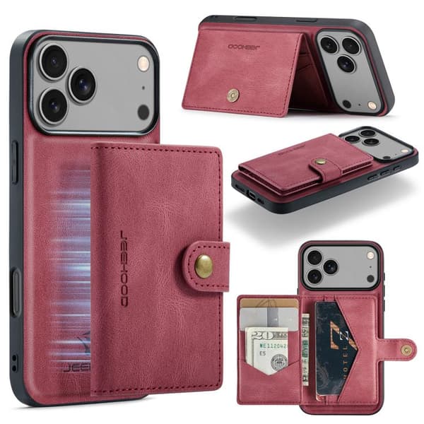 iPhone 17 Pro Skal JEEHOOD Retro Magnetiskt Avtagbart Plånboksfodral Röd