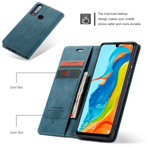 【SmartLegend】Huawei P30 Lite Bumperfodral Premium Läder Flip Plånboksfodral Blå