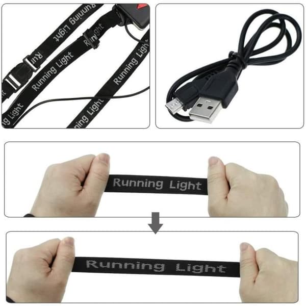 Løbelys - USB Genopladeligt Brystlys - 3 LED Sportsbelysningstilstande - Sort