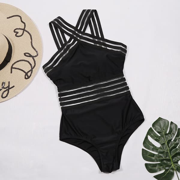Kvinders kryds-bikini badetøj dame Hallow badedragt badetøj Sort Black L