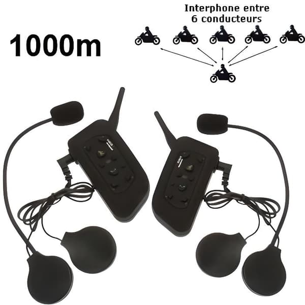 2-delat motorcykelintercomkit, 1 km räckvidd (max 6 personer via Bluetooth)