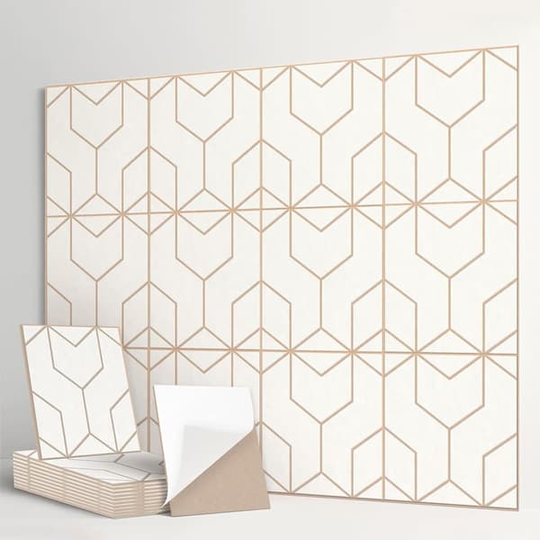 12-pakning Selvklebende Akustikkpaneler – 30×30cm Lydabsorberende Filtplater for Studio & Veggdekorasjon Beige