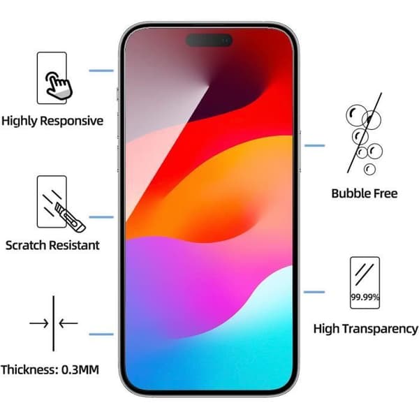 Tempered Glass - for iPhone 15 - 2-Pack - Easy to Install - Scratch-Free - 9H Hardness Transparent