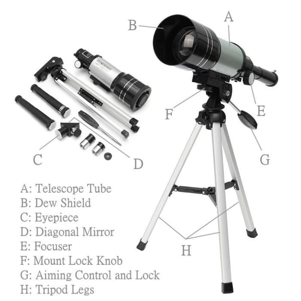 TEMPSA HD 150X 300-70 Refraktor Terrestert Astronomiskt Teleskop Monokulär + Stativ