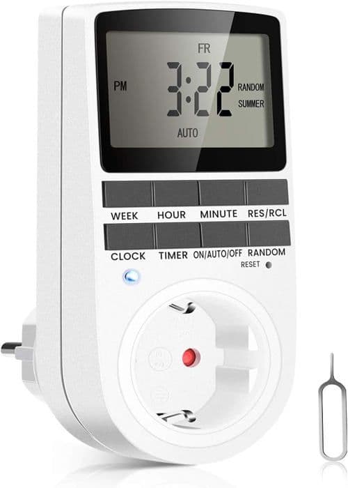 Digital timer 16A / 3680W, stikkontakt, 16 konfigurerbare programmer, 24/7 tilfældigt tyverisikringssystem