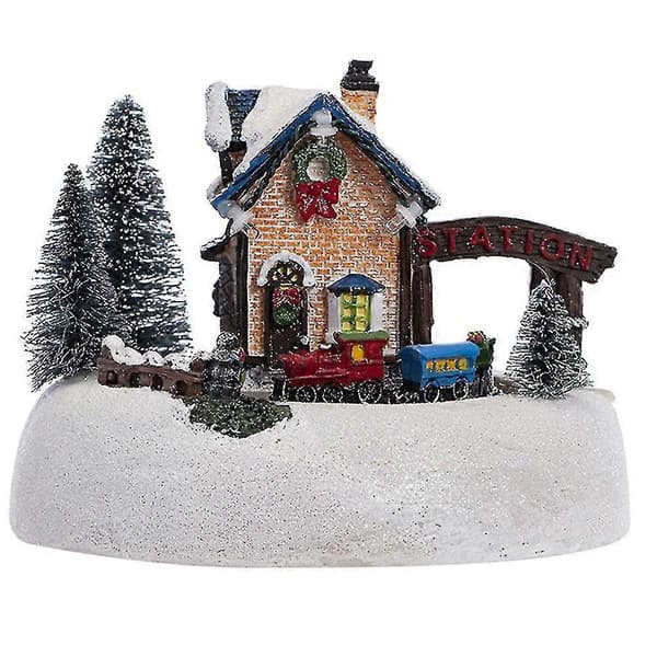 Jul LED Lys Sne Hus Med Lysende Ornament Figur Julepynt Håndværk Jul