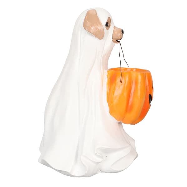 Halloween spøkelseshundstatue harpiks gresskarhundpynt Søt skummel spøkelseshundfigur for innendørs utendørs