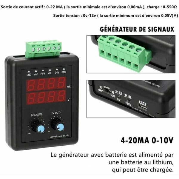[RM]Signalgenerator 4-20mA 0-10V, 24V Strøm- og Spændingssender, Signalkilde og Konstant Strøm, med Display