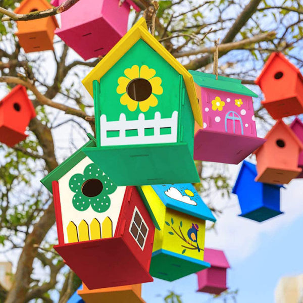 DIY Birdhouse Kit Intressant Lätt att montera Måla Trä Konst Hantverk För Barn Småbarn C